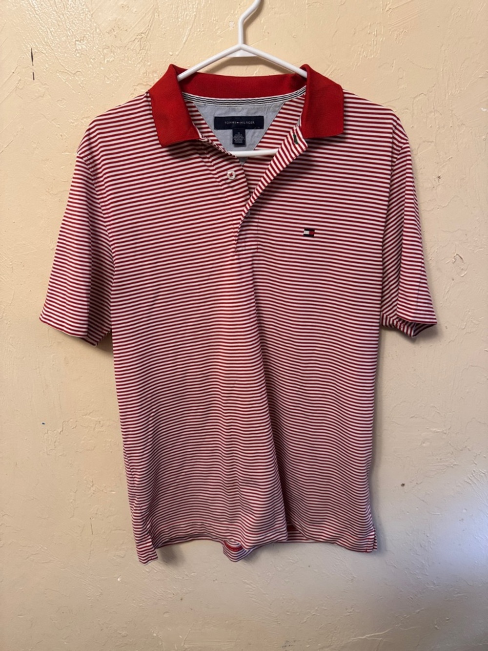 Tommy Hilfiger Red and White Striped Polo Shirt